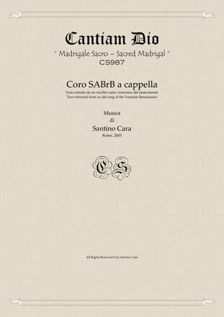 Cantiam Dio - Madrigale sacro per coro SABrB a cappella