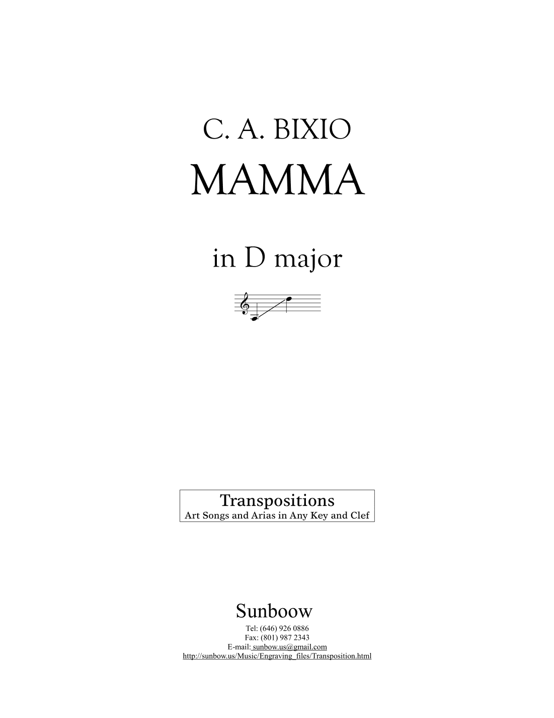 C. A. Bixio: MAMMA (transposed to D Major) (arr. Sunbow)