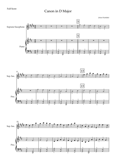 Canon in D Major (Johann Pachelbel) for Soprano Saxophone Solo and Piano Accompaniment (arr. Fabio Britto)