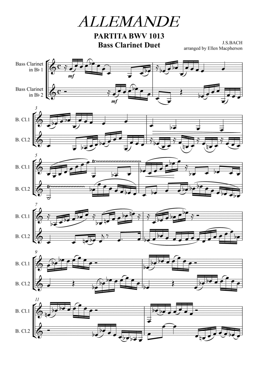 ALLEMANDE by J.S. BACH - Bass Clarinet Duet (arr. Ellen Macpherson)