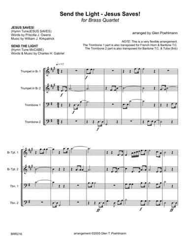 SEND THE LIGHT with JESUS SAVES - Hymn Medley for BRASS QUARTET (unaccompanied) (arr. Glen Poehlmann)