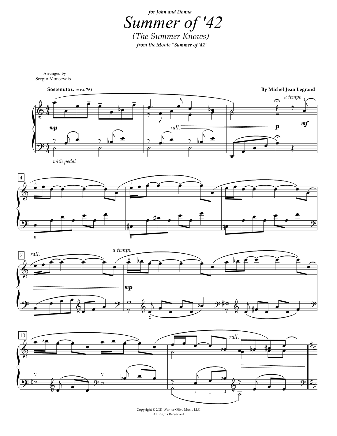 Summer Of 42 (arr. ElysiumSoundscapes)