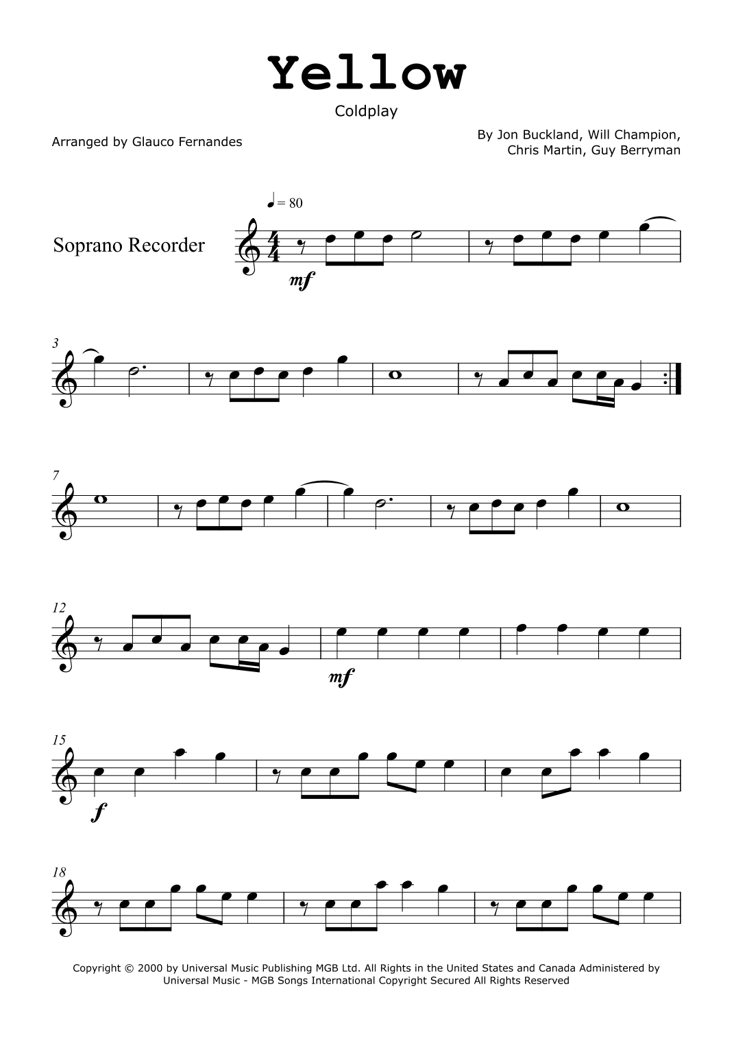 Yellow (arr. Glauco Fernandes)