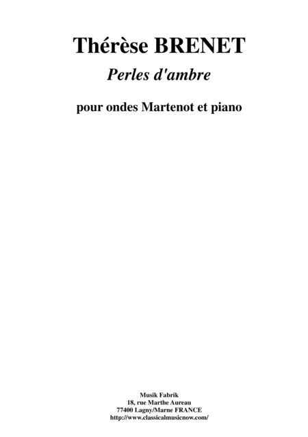 Thérèse Brenet - Perles d'Ambre  for ondes Martenot and piano