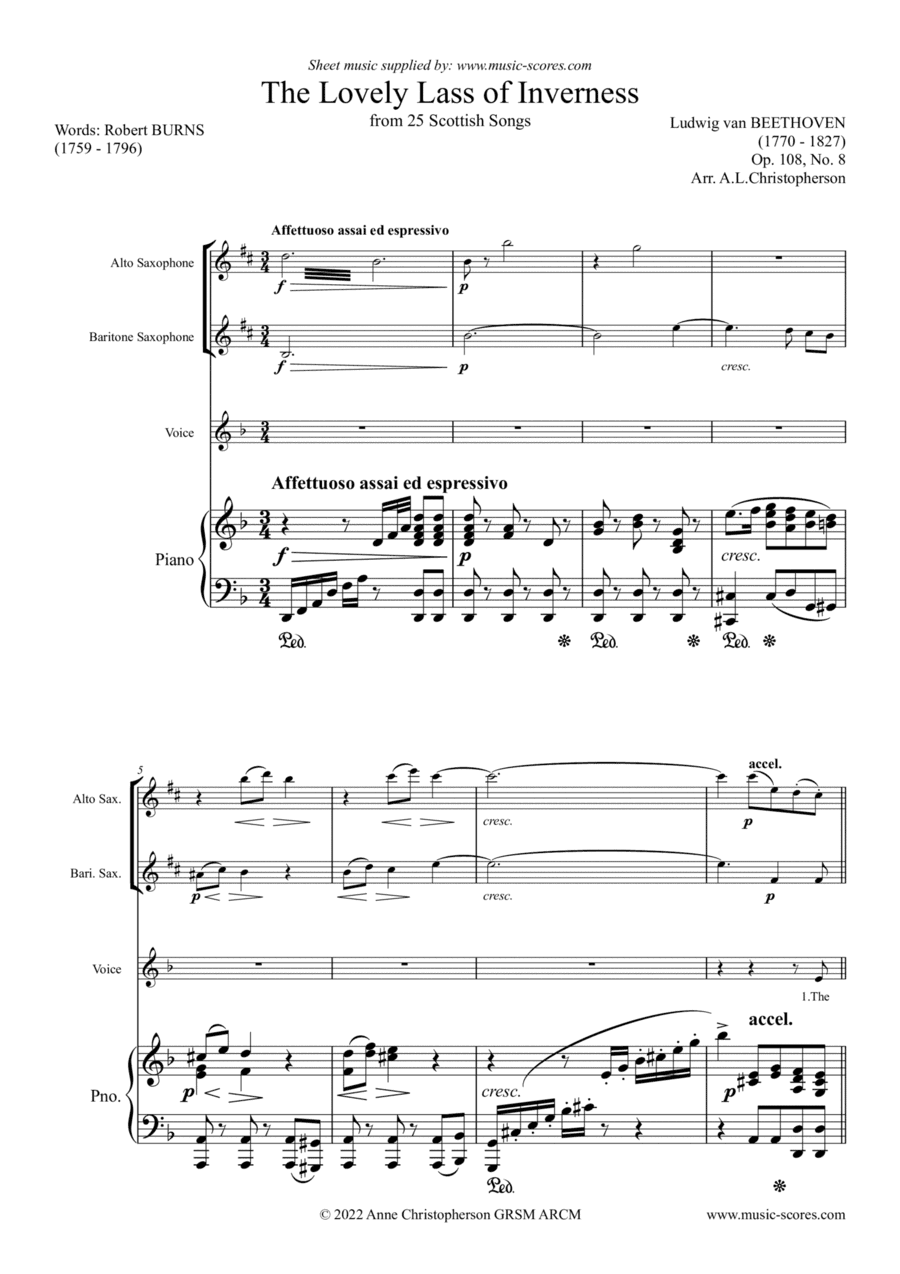 The Lovely Lass of Inverness, Op. 108 - Voice, Alto Sax, Baritone Sax and Piano (arr. Anne L Christopherson GRSM ARCM)