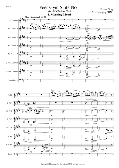 Peer Gynt Suite No.1 for Clarinet Choir (arr. Hyeonjong SONG)