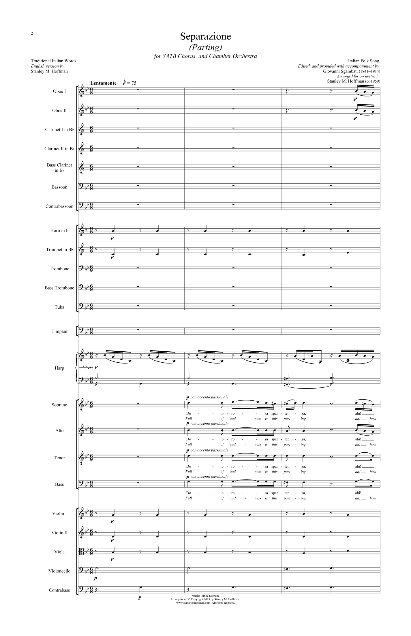Separazione (Parting) - Version for SATB Chorus and Orchestra (arr. Stanley M Hoffman)