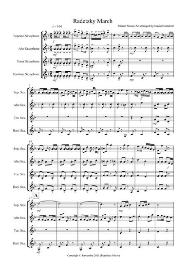 Radetzky March for Saxophone Quartet (arr. David Burndrett)