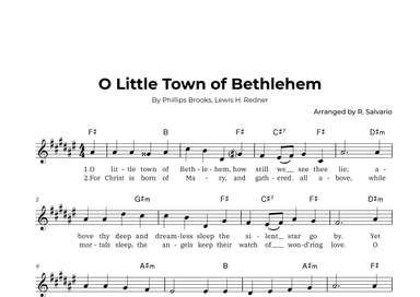 O Little Town of Bethlehem (Key of F-Sharp Major) (arr. R. Salvario)