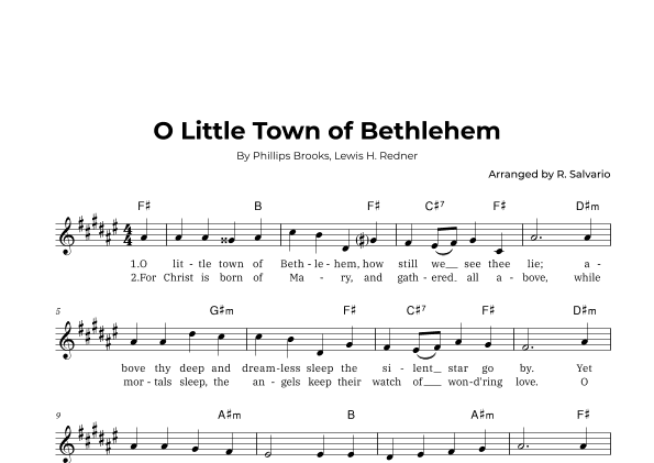 O Little Town of Bethlehem (Key of F-Sharp Major) (arr. R. Salvario)