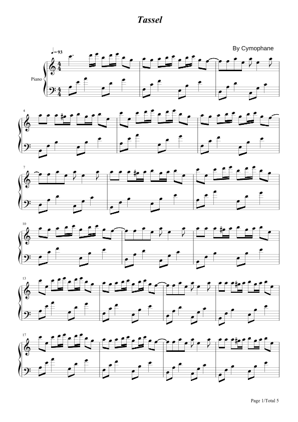 Tassel,Cymophane,Piano Solo Sheet