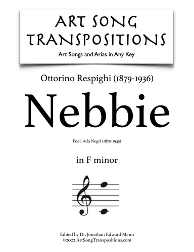 RESPIGHI: Nebbie (transposed to F minor) (arr. ArtSongTranspositions.com)