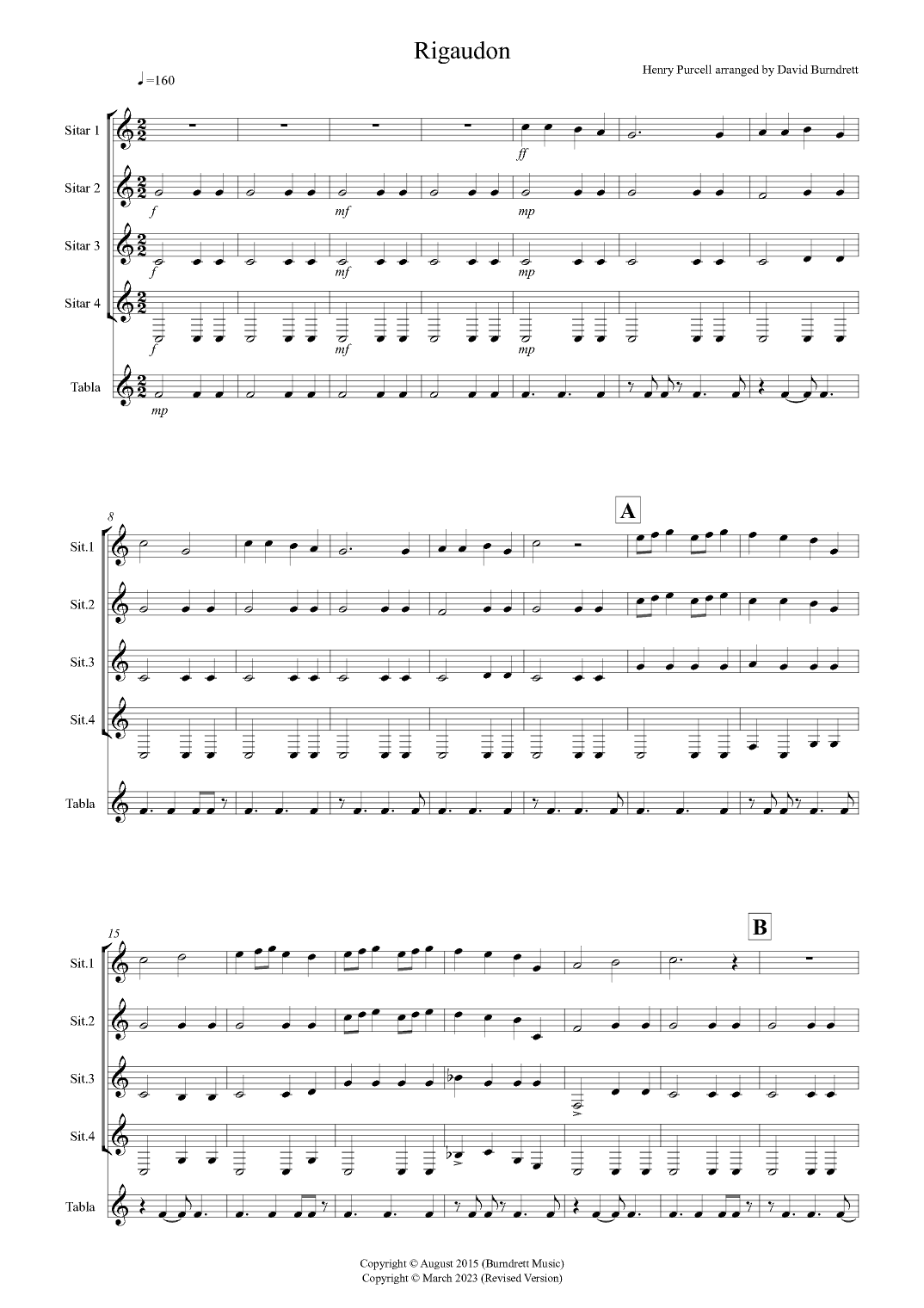 Rigaudon for Sitar Quartet (arr. David Burndrett)