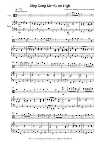 Ding Dong Merrilly on High (Jazzy Style!) for Viola and Piano (arr. David Burndrett)