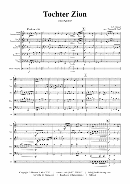 Tochter Zion - Choral & Shuffle - Brass Quintet (arr. Thomas H. Graf)
