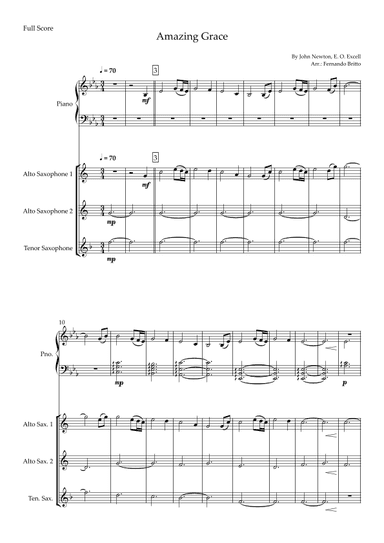 Amazing Grace for Saxophone Trio and Piano Accompaniment with Chords (arr. Fernando Britto)