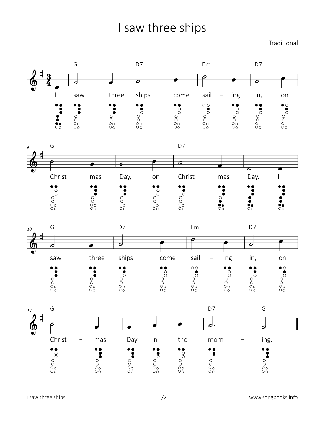I saw three ships (arr. songbooks.info)