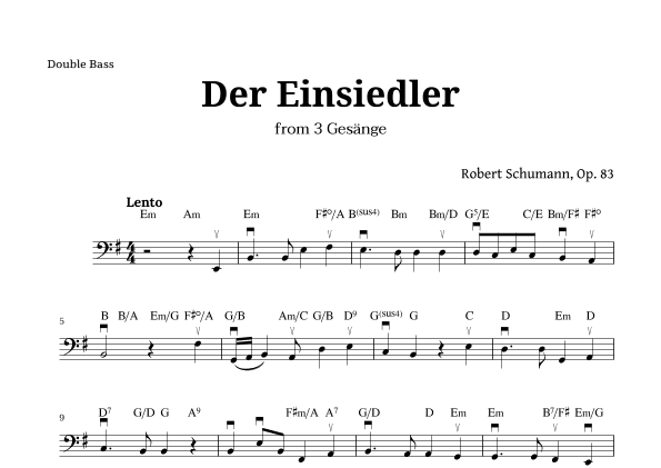 Der Einsiedler by Schumann for Double Bass and Chords (arr. Langanho)