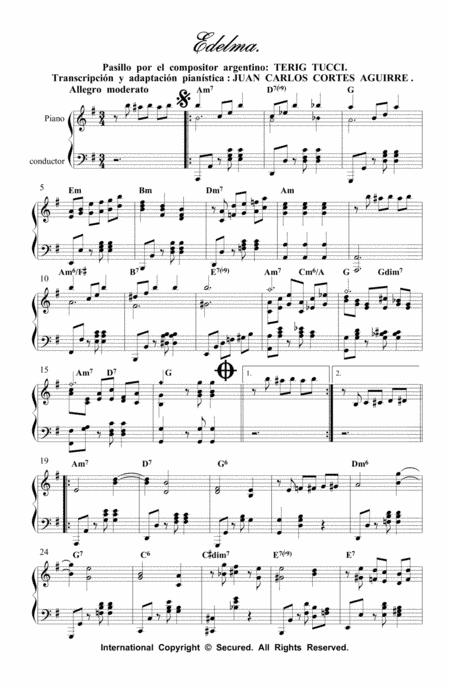 Edelma. Pasillo Instrumental por Terig Tucci (arr. Juan Carlos Cortés A.)