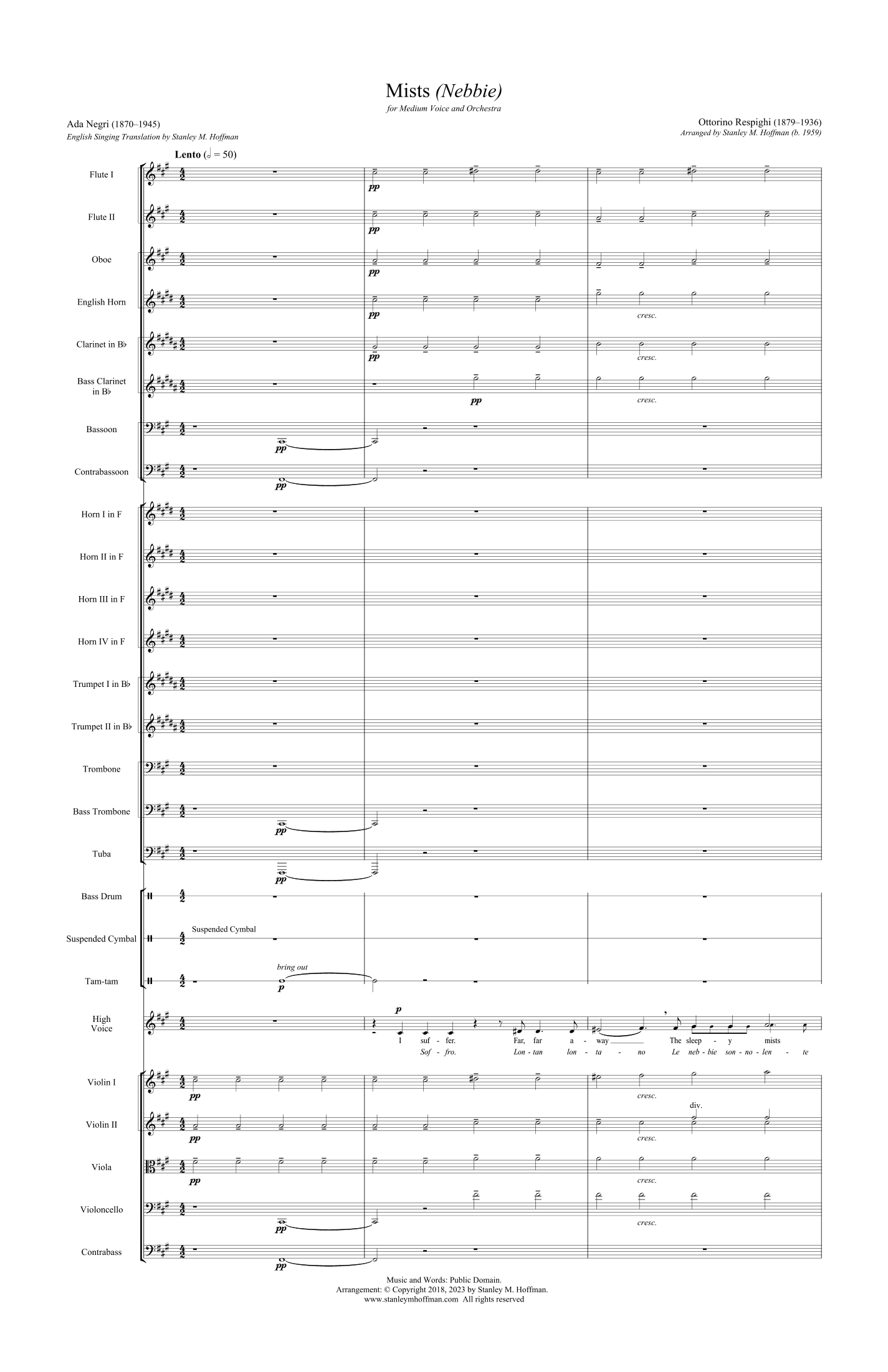 Mists (Nebbie) - Version for Medium Voice and Orchestra (arr. Stanley M Hoffman)