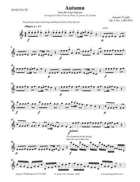 Vivaldi: Autumn from the Four Seasons for Bass Flute & Piano (arr. James M. Guthrie, ASCAP)