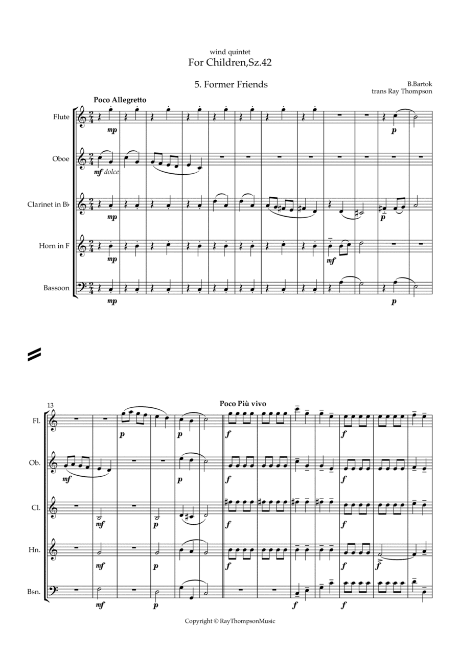 Bartók: For Children, Sz.42  (A Selection of Pieces from) - wind quintet (arr. Ray  Thompson)