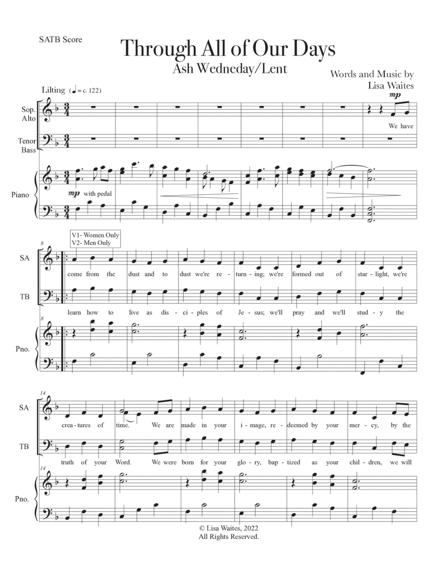 Through All Of Our Days - SATB Choral Score
