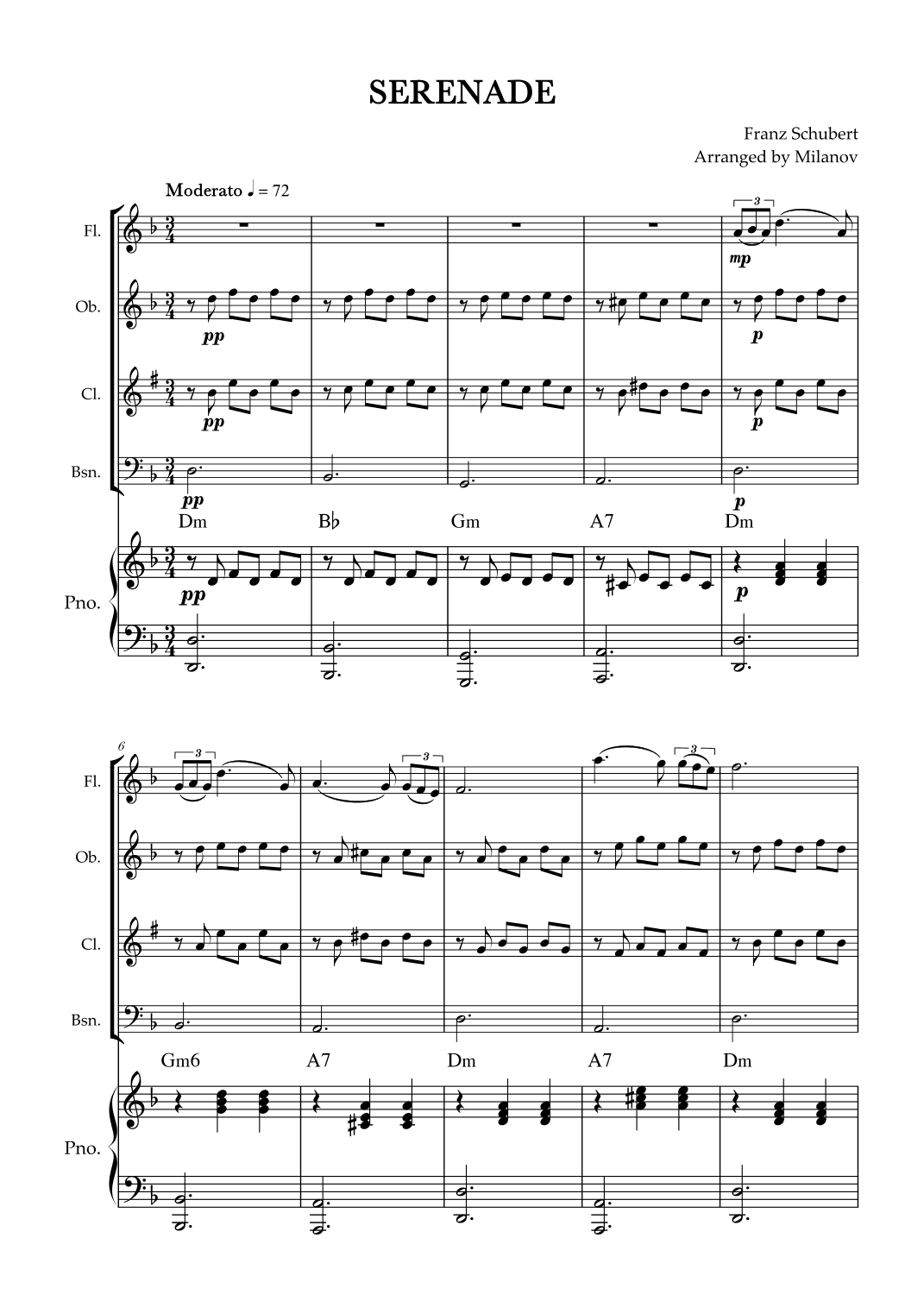 Serenade | Schubert | Woodwind Quartet | Piano | Chords (arr. Milanov)