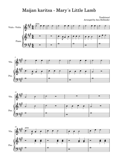 Soittosalkku: Maijan karitsa - Mary´s Little Lamb (arr. Anu Holländer)