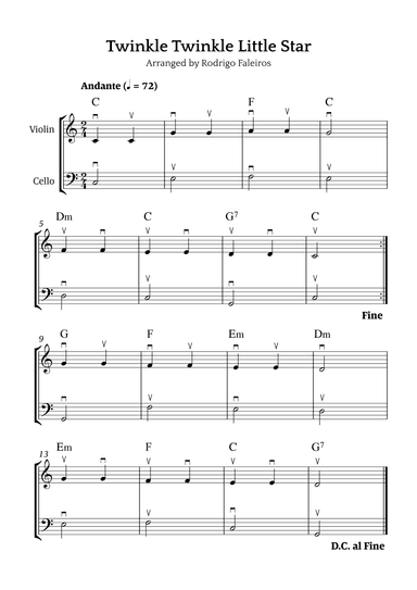 Twinkle Twinkle Little Star (for beginners) (arr. Rodrigo Faleiros)