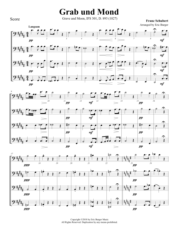 Grab und Mond for Trombone or Low Brass Quartet (arr. Eric Burger Music)