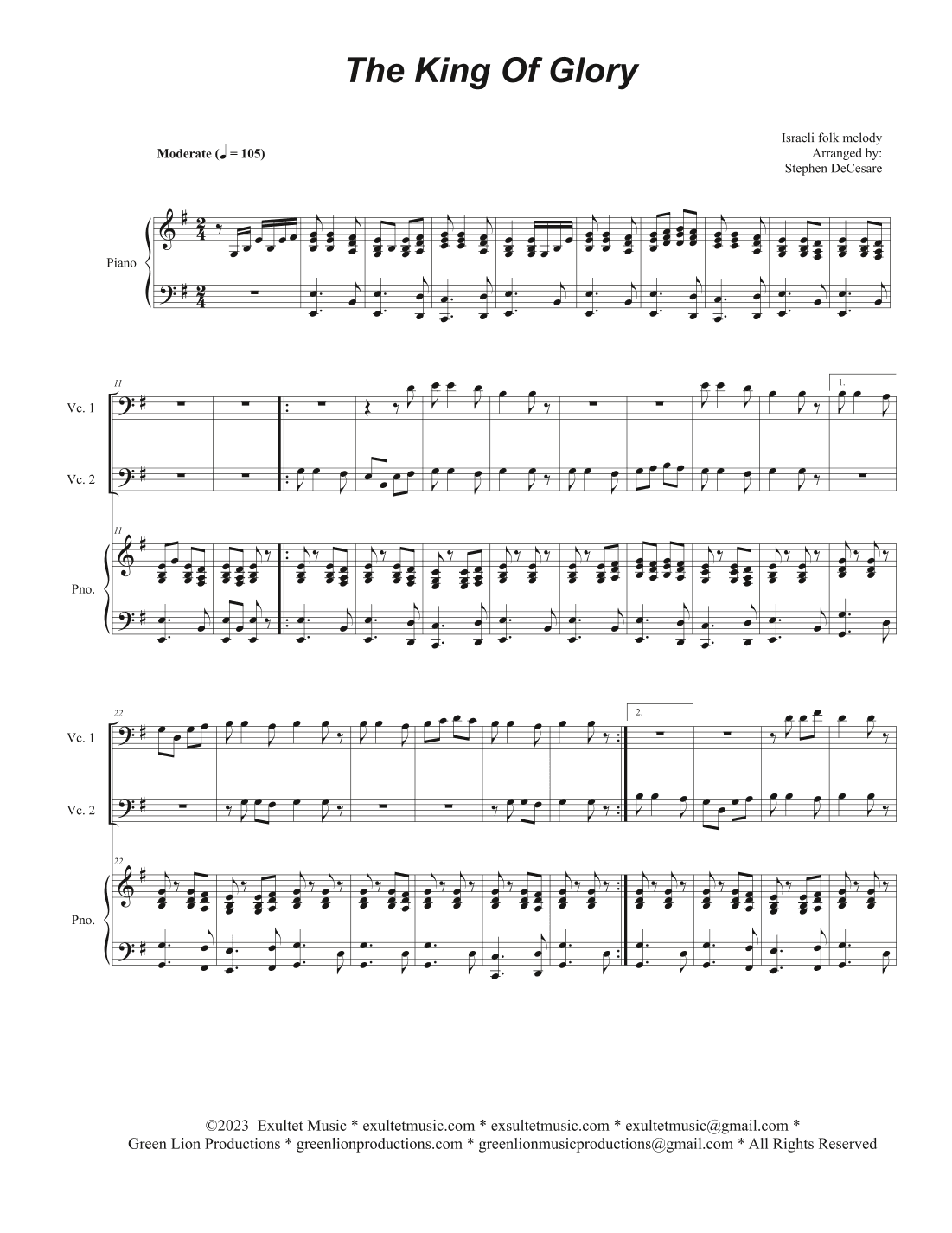 The King Of Glory (Cello Duet and Piano) (arr. Stephen DeCesare)