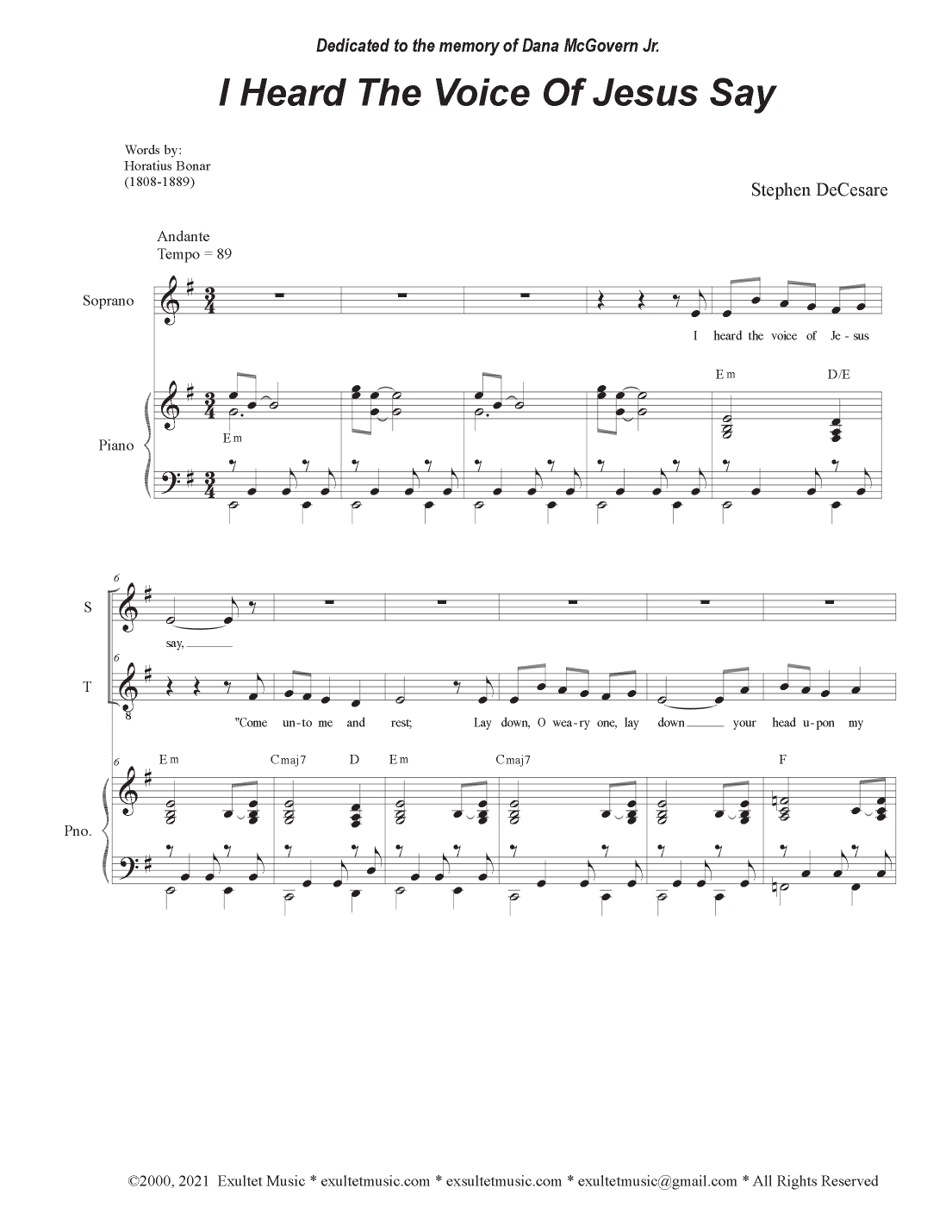 I Heard The Voice Of Jesus Say (Duet for Soprano and Tenor solo)