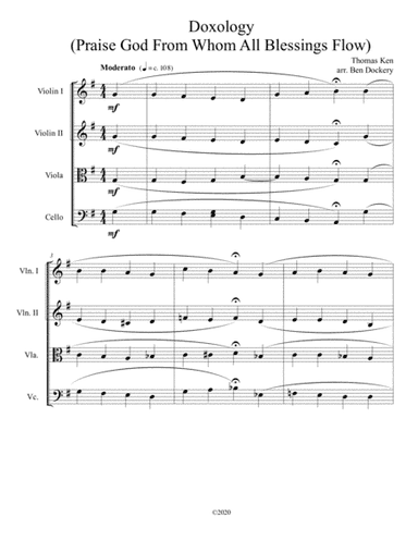 Doxology (Jazz Harmonization) for String Quartet - (Praise God From Whom All Blessings Flow) (arr. Ben Dockery)