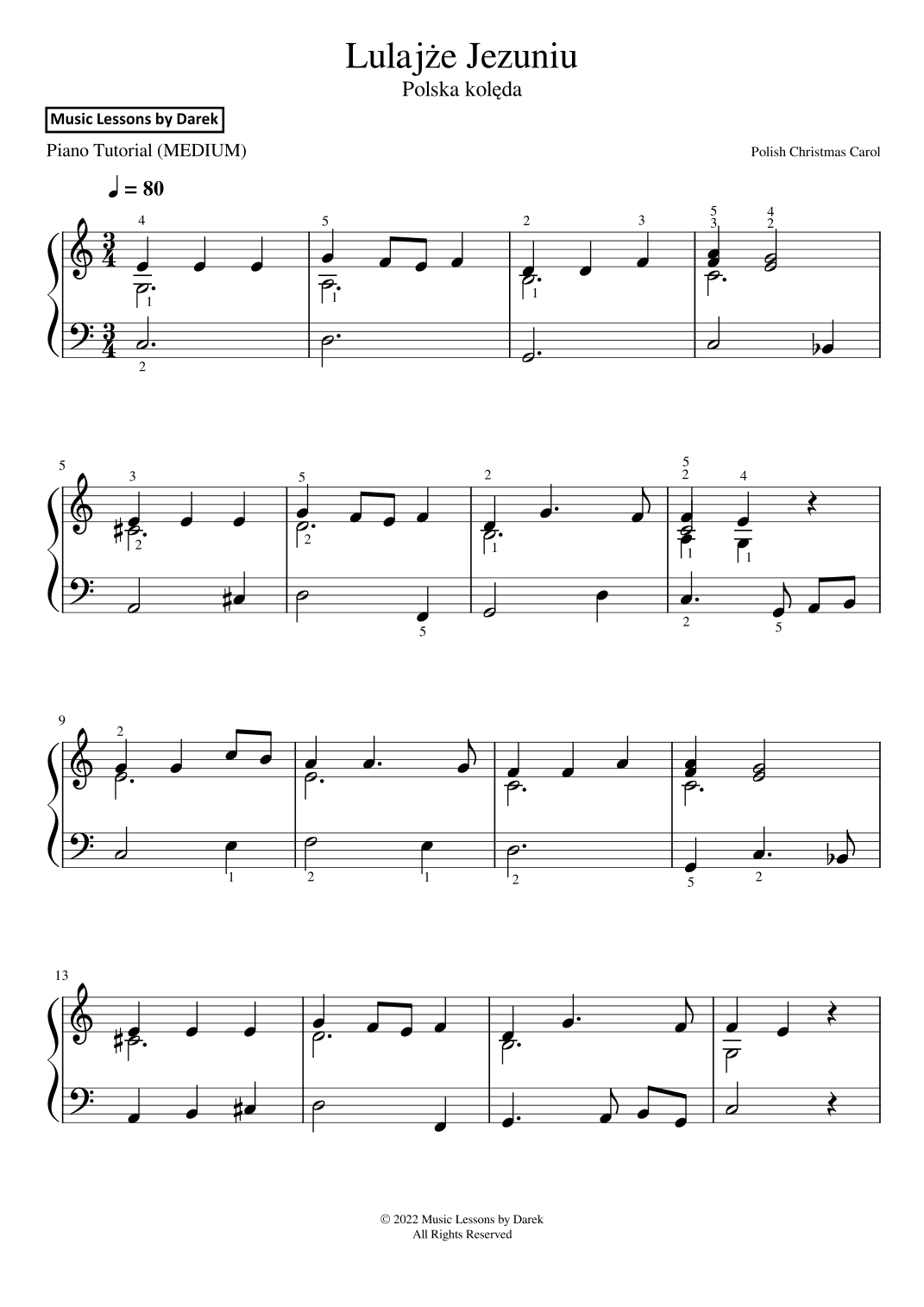 Lulajze Jezuniu (Polish Christmas Carol) [MEDIUM PIANO] (arr. Darek)