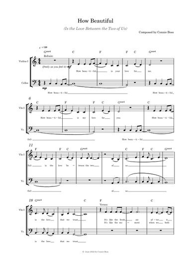 How Beautiful (Is the Love Between the Two of Us) - Violin and Cello duet