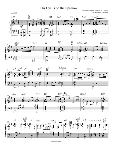 His Eye Is on the Sparrow - joyful arr. for solo piano (arr. Steve Lancaster)