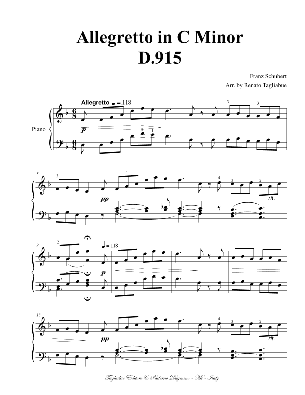 ALLEGRETTO IN C MINOR - D.915 (Facilitated in D minor) (arr. Renato Tagliabue)
