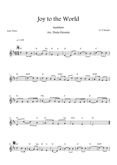 Joy to the World (D major - leadsheet - no lyrics) (arr. Duda Oriontte)