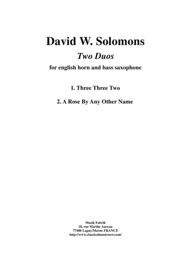 David W. Solomons:  Two Duos for English Horn and Bass Saxophone