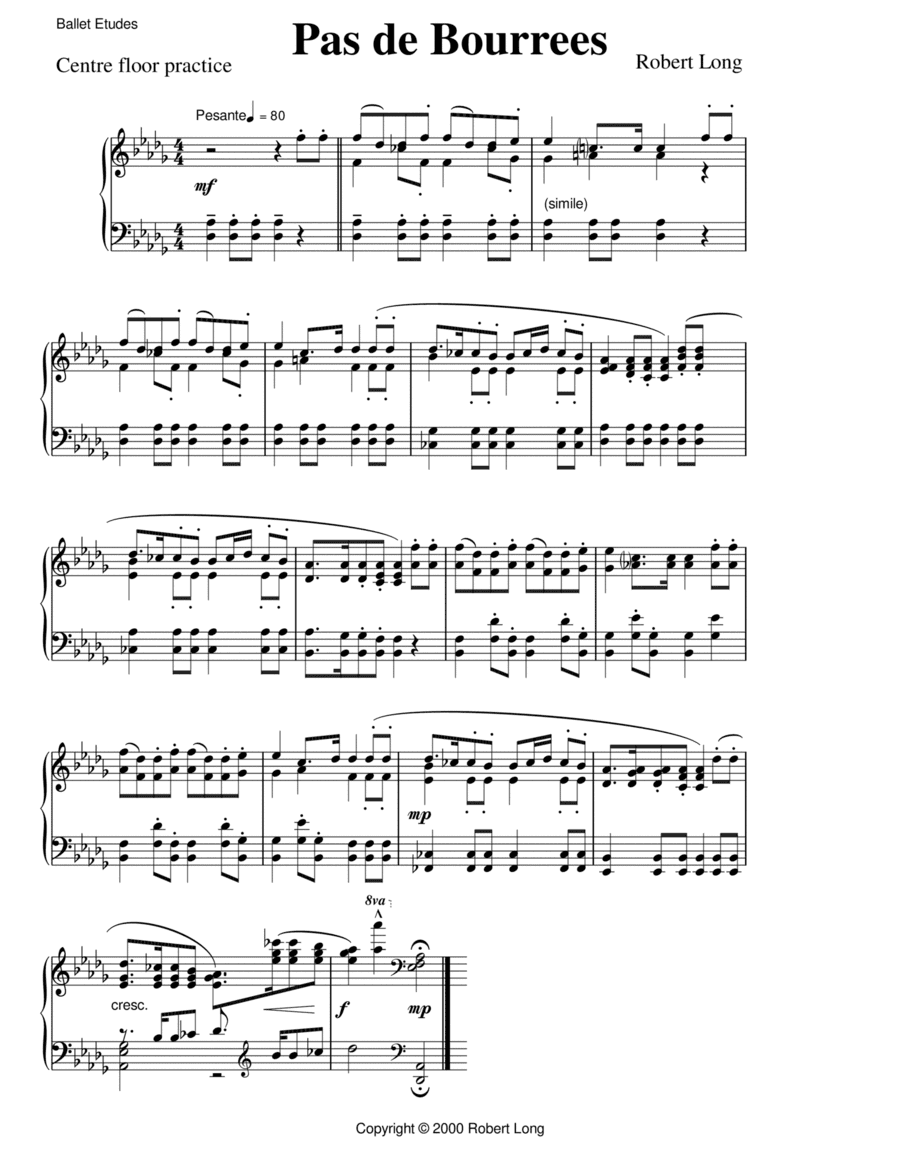 Pas de bourrees piano sheet music
