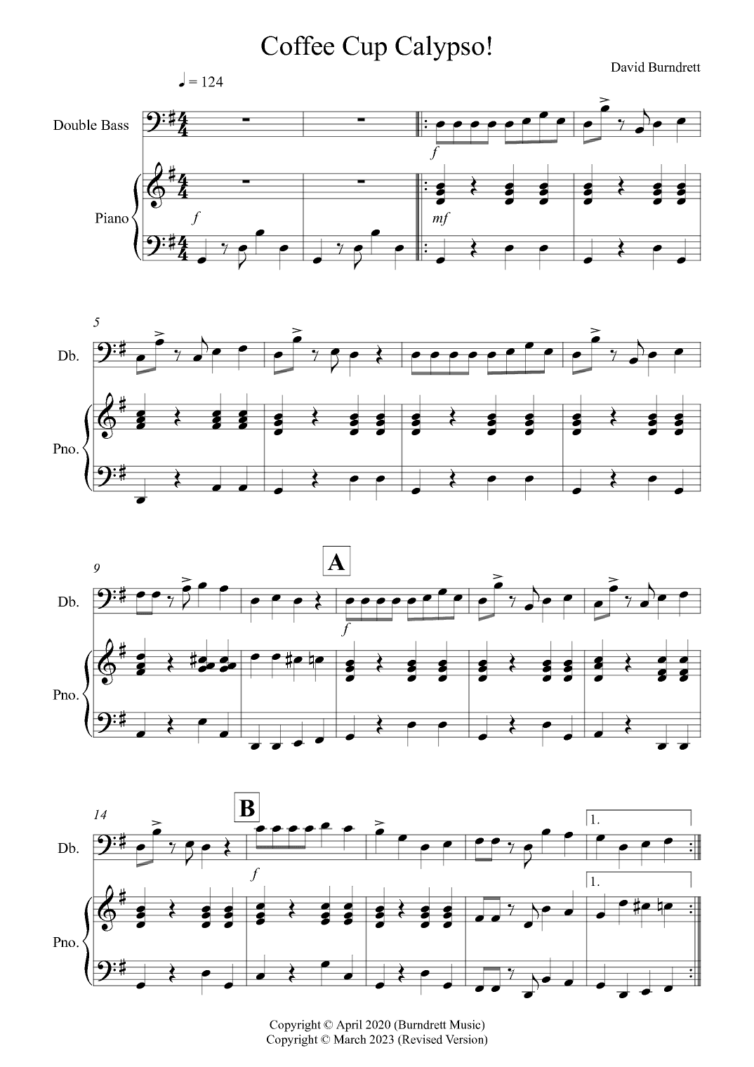 Coffee Cup Calypso! for Double Bass and Piano