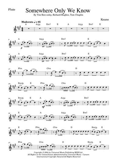 Somewhere Only We Know (arr. Golden Skull Editions)