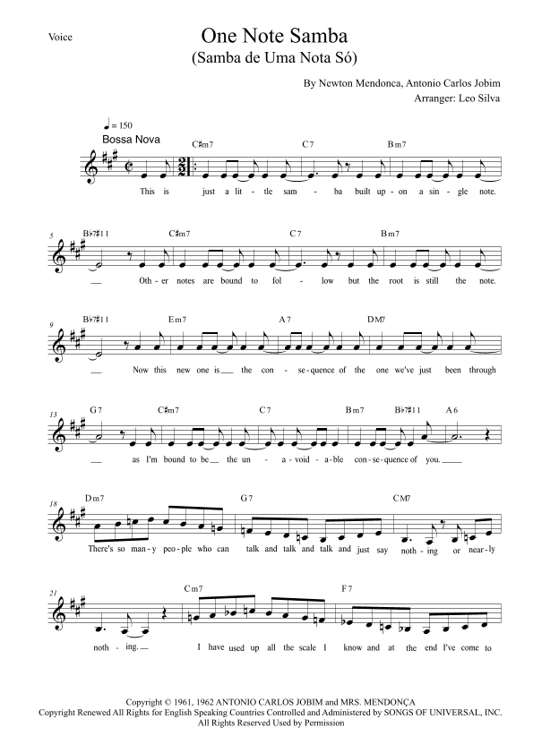 One Note Samba (samba De Uma Nota So) (arr. Leo Silva)
