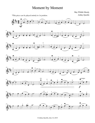 Moment by Moment--unaccompanied easy violin solo (arr. Ashley Burr Qurollo)