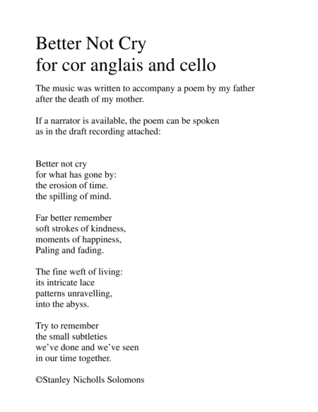 Better Not Cry for cor anglais, cello and optional narrator
