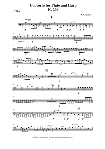 Wolfgang Amadeus Mozart: Concerto for flute and harp, K. 299, Violoncello part (arr. Musik Fabrik Music Publishing)