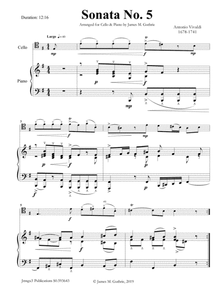 Vivaldi: Sonata No. 5 for Cello & Piano (arr. James M. Guthrie, ASCAP)