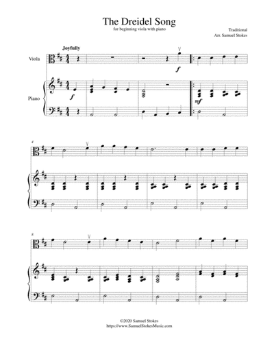 The Dreidel Song (I Have a Little Dreidel) - for beginning viola with optional piano accompaniment (arr. Samuel Stokes)