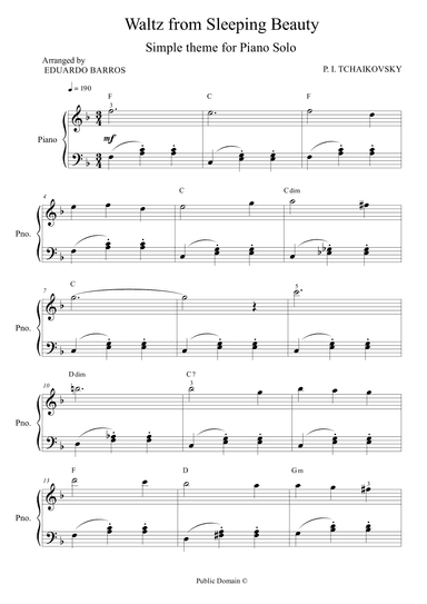 Waltz from Sleeping Beauty (For Easy Piano Solo) (arr. Eduardo Barros)